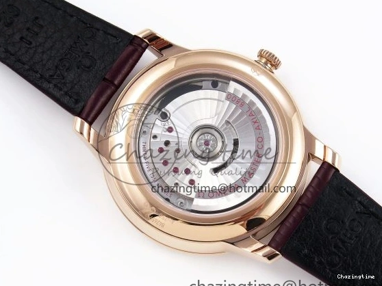0219 Modern De Ville Date RG MKF 1:1 Best Edition White Textured Dial Roman Marker on Brown Leather Strap A 7752